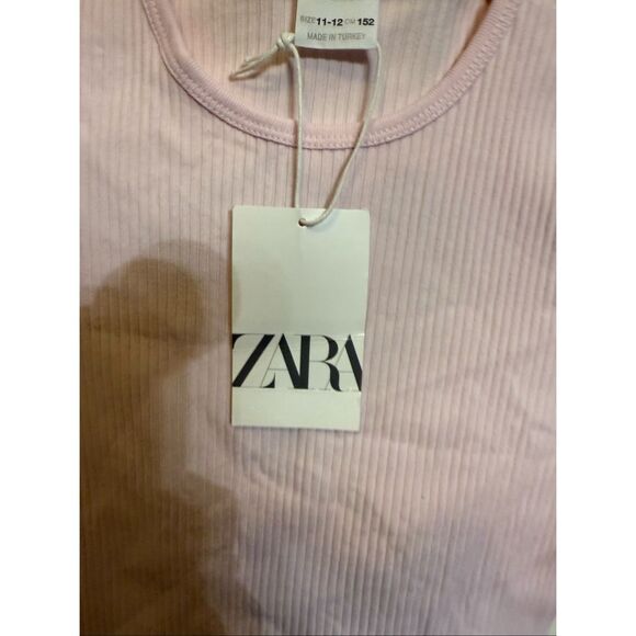 Zara Girls Ribbed Cutout Heart Rhinestones Short Sleeve Top Pink Size 11-12 NWT - Picture 5 of 8